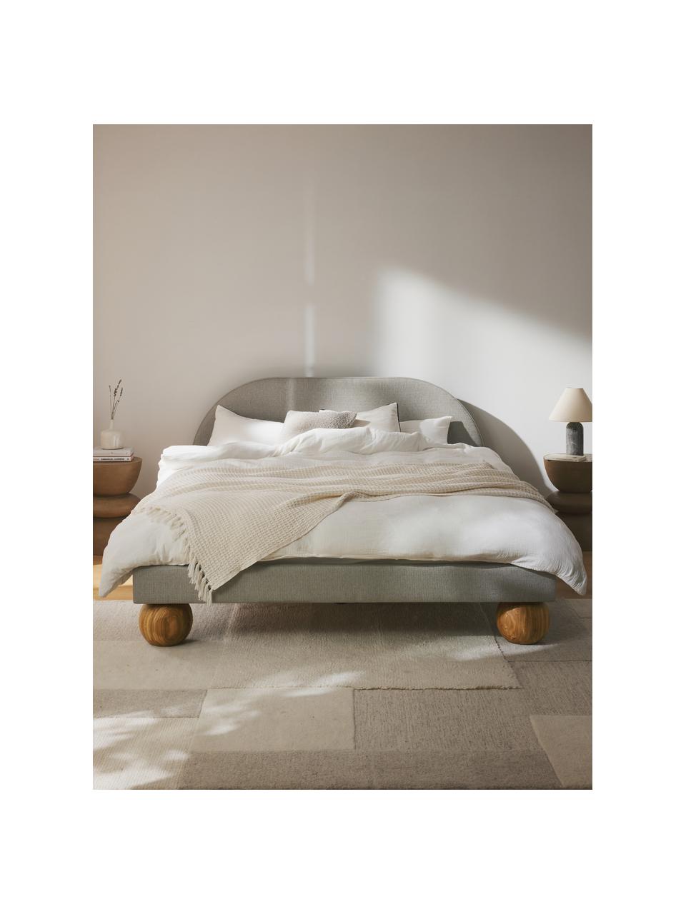 Čalúnená posteľ z dubového dreva Rena, Svetlosivá, dubové drevo, Š 140 x D 200 cm