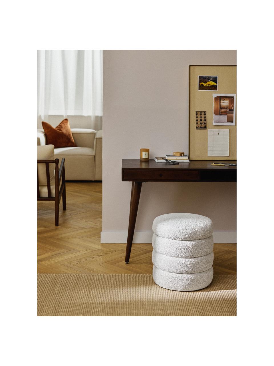 Pouf in bouclé con contenitore Alto, Rivestimento: bouclé (100% poliestere) , Struttura: legno di pino massiccio, , Bouclé bianco latte, Ø 43 x Alt. 48 cm