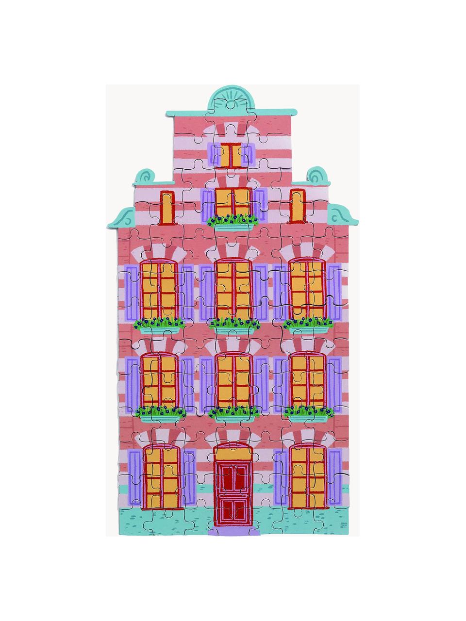 Handgefertigtes Puzzle House Wave, Papier, Rosa, Lavendel, Türkis, B 15 x T 27 cm