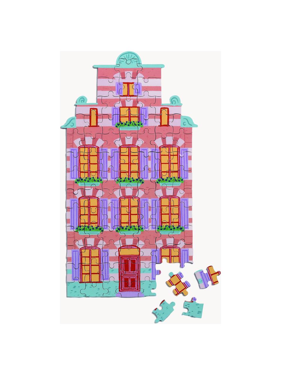 Handgefertigtes Puzzle House Wave, Papier, Rosa, Lavendel, Türkis, B 15 x T 27 cm