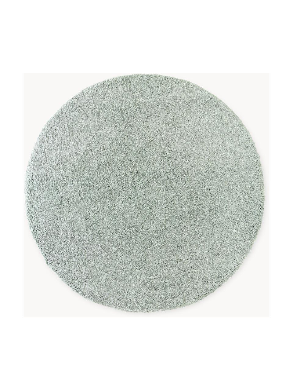 Tappeto rotondo morbido a pelo lungo Leighton, Retro: 70% poliestere, 30% coton, Verde menta, Ø 120 cm (taglia S)