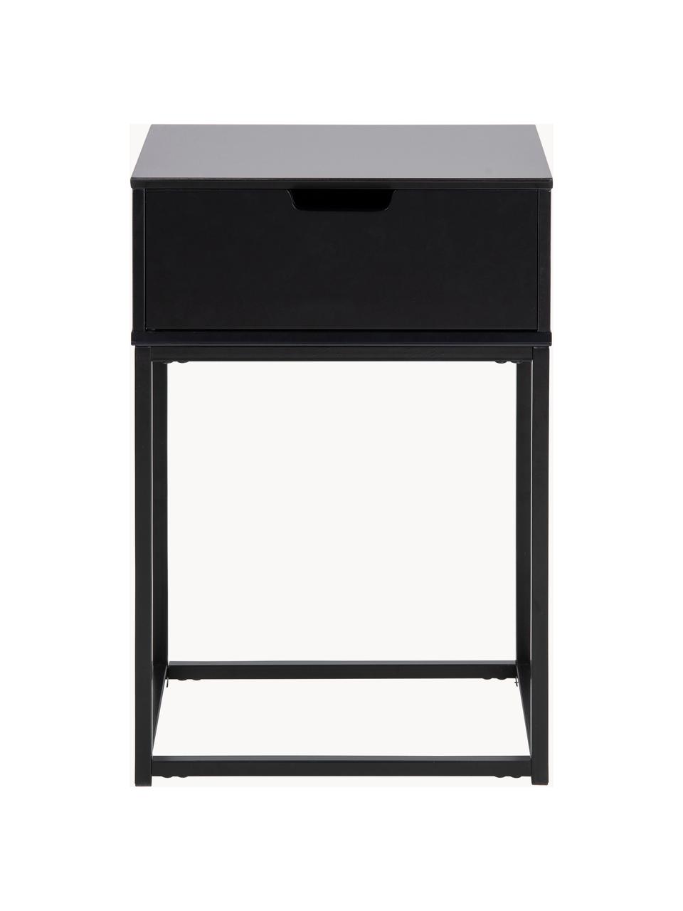 Noční stolek Mitra, Lakovaná MDF deska (dřevovláknitá deska střední hustoty), kov s práškovým nástřikem, Černá, Š 40 cm, V 62 cm