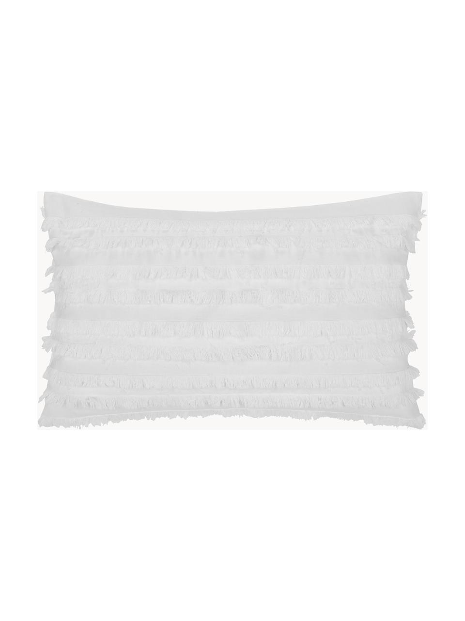 Copricuscino con frange decorative Jessie, 88% cotone, 7% viscosa, 5% lino, Bianco, Larg. 30 x Lung. 50 cm