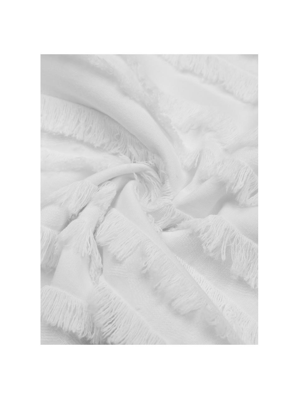 Kussenhoes Jessie in wit met decoratieve franjes, 88% katoen, 7% viscose, 5% linnen, Wit, B 30 x L 50 cm