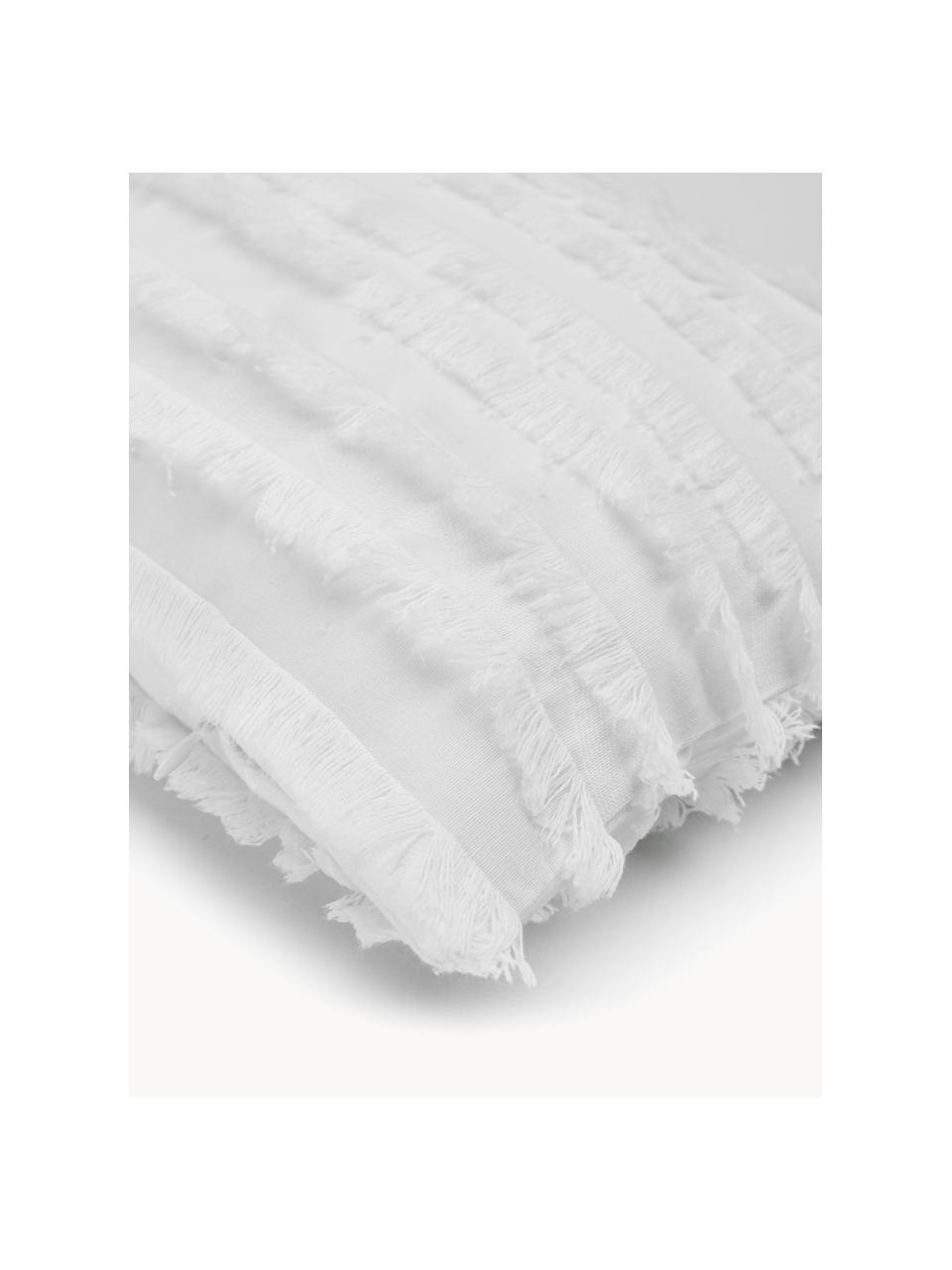 Housse de coussin rectangulaire blanche Jessie, 88 % coton, 7 % viscose, 5 % lin, Blanc, larg. 30 x long. 50 cm