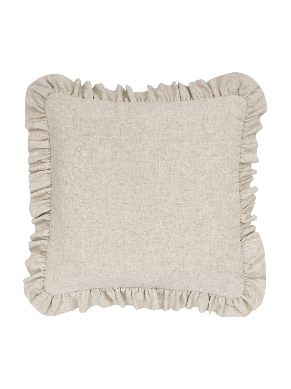 Housse de coussin 45x45 avec volants Camille, 60 % polyester, 25 % coton, 15 % lin, Beige, larg. 45 x long. 45 cm