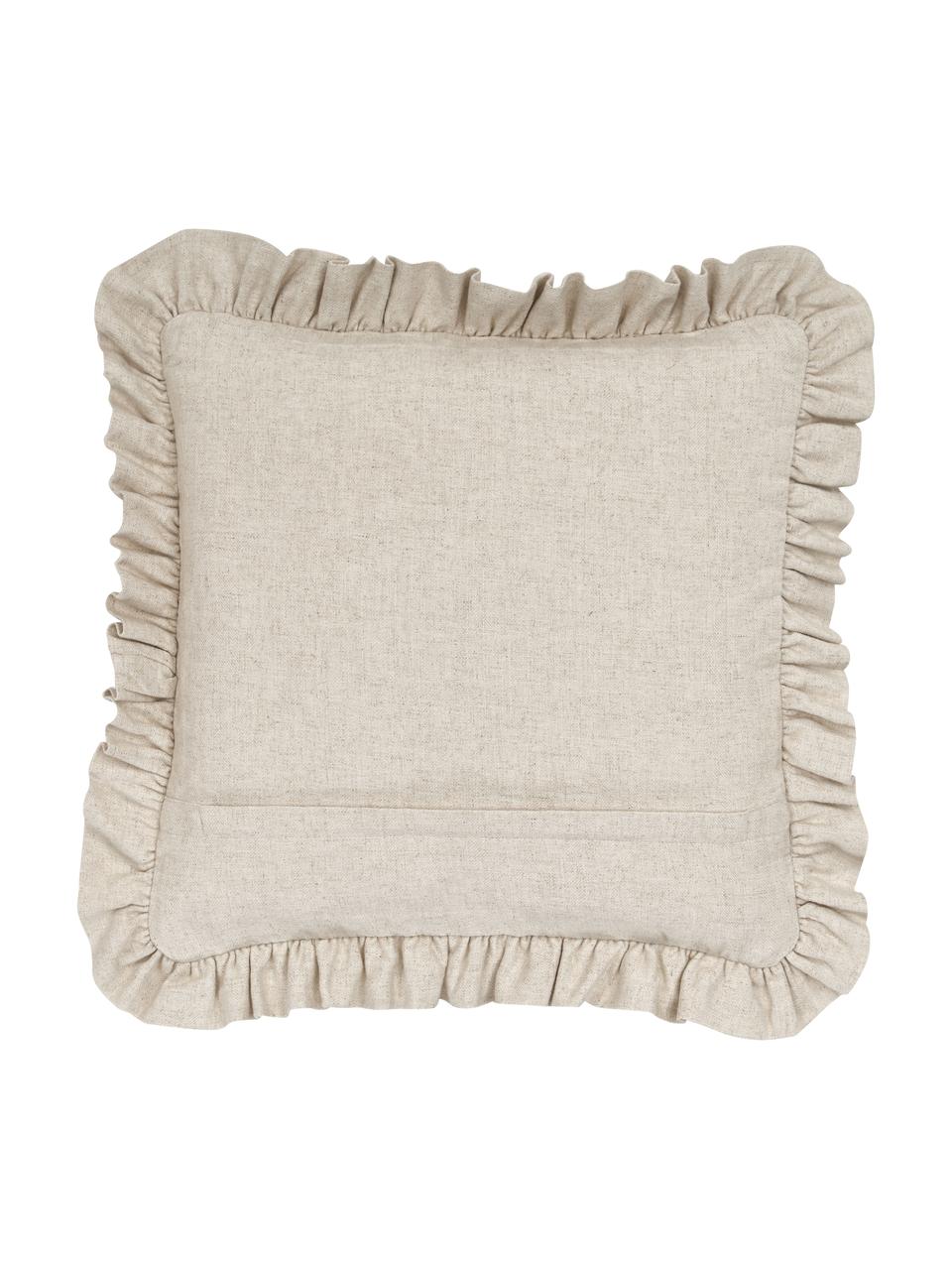 Poszewka na poduszkę z falbanką Camille, 60% poliester, 25% bawełna, 15% len, Beżowy, S 45 x D 45 cm