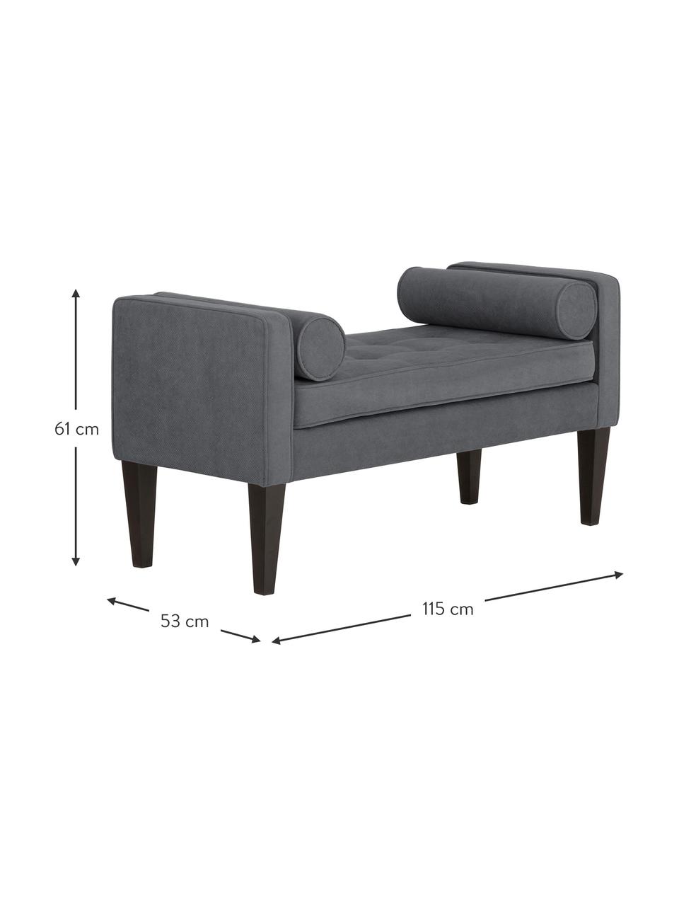 Panca con cuscino Mia, Rivestimento: 92% poliestere, 8% nylon, Gambe: legno di betulla vernicia, Rivestimento: grigio scuro Gambe: nero, Larg. 115 x Alt. 61 cm