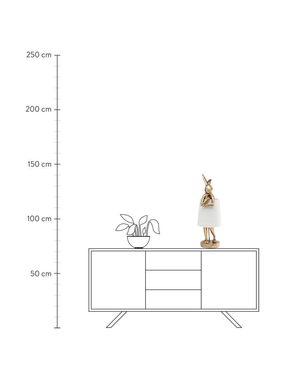 Lampada dorata da tavolo di design Rabbit, Paralume: lino, Base della lampada: poliresina, Asta: acciaio verniciato a polv, Bianco, dorato, Ø 23 x Alt. 68 cm