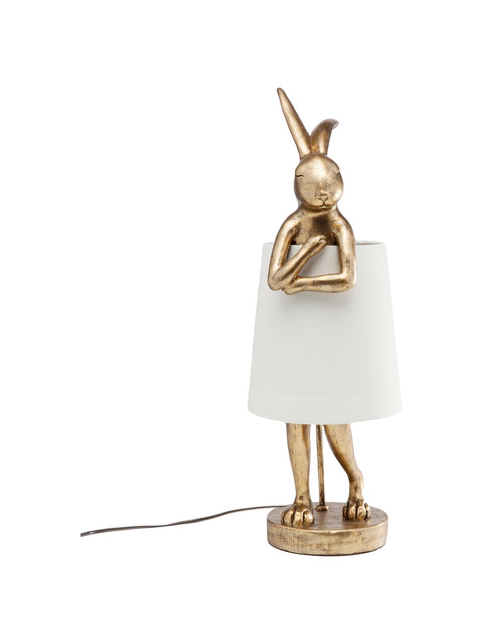 Grote design tafellamp Rabbit in goudkleur, Lampenkap: linnen, Lampvoet: polyresin, Stang: gepoedercoat staal, Wit, goudkleurig, Ø 23 x H 68 cm