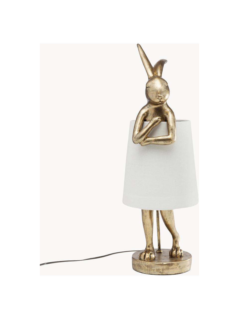 Grote design tafellamp Rabbit, Lampenkap: linnen, Lampvoet: polyresin, Stang: gepoedercoat staal, Wit, goud, Ø 23 x H 68 cm