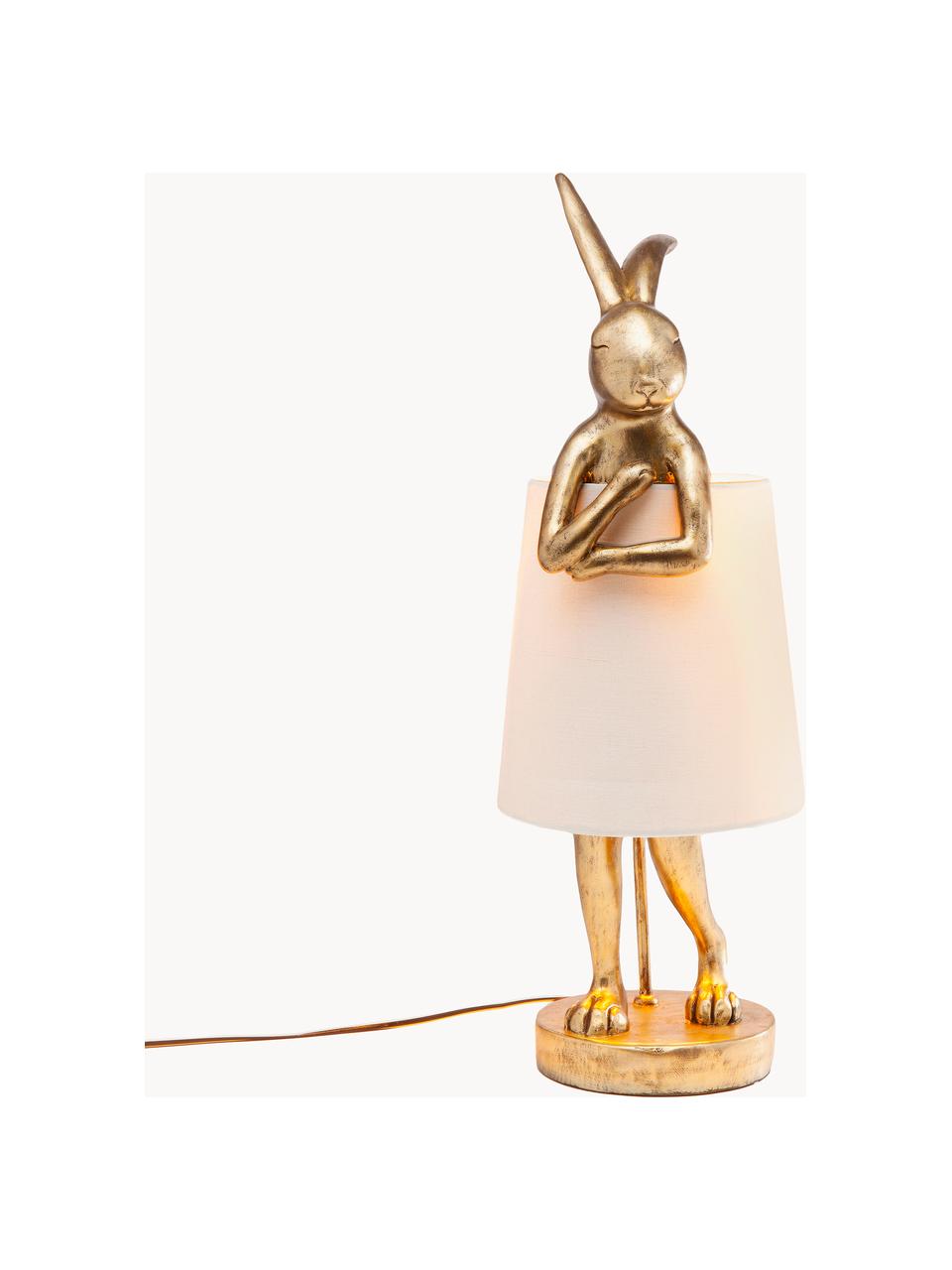 Lampada rosa da tavolo  grande di design Rabbit, Paralume: lino, Base della lampada: poliresina, Asta: acciaio verniciato a polv, Bianco, dorato, Ø 23 x Alt. 68 cm