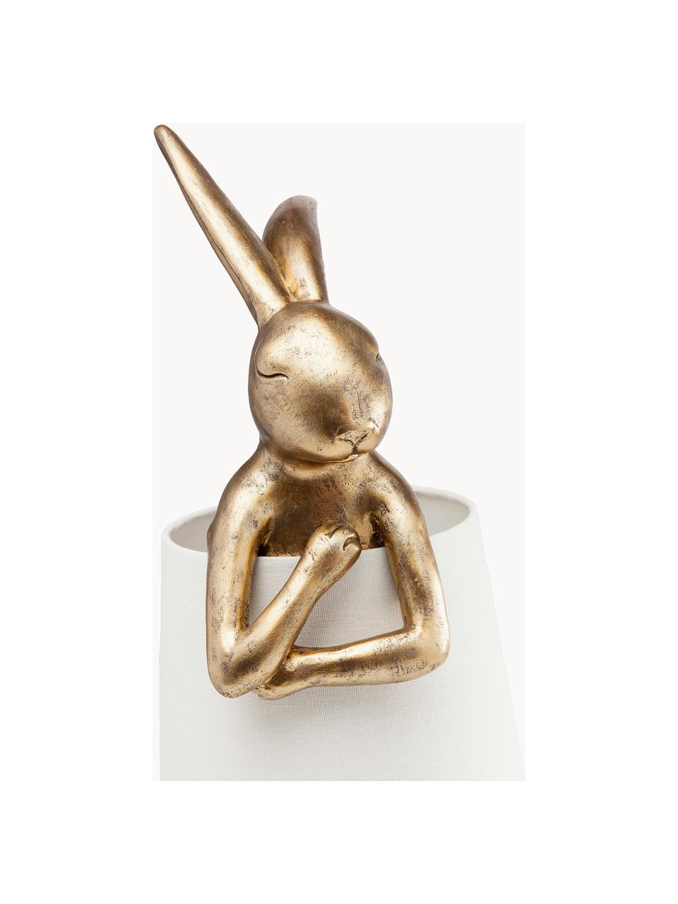 Grosse Design Tischlampe Rabbit, Lampenschirm: Leinen, Stange: Stahl, pulverbeschichtet, Weiss, Goldfarben, Ø 23 x H 68 cm