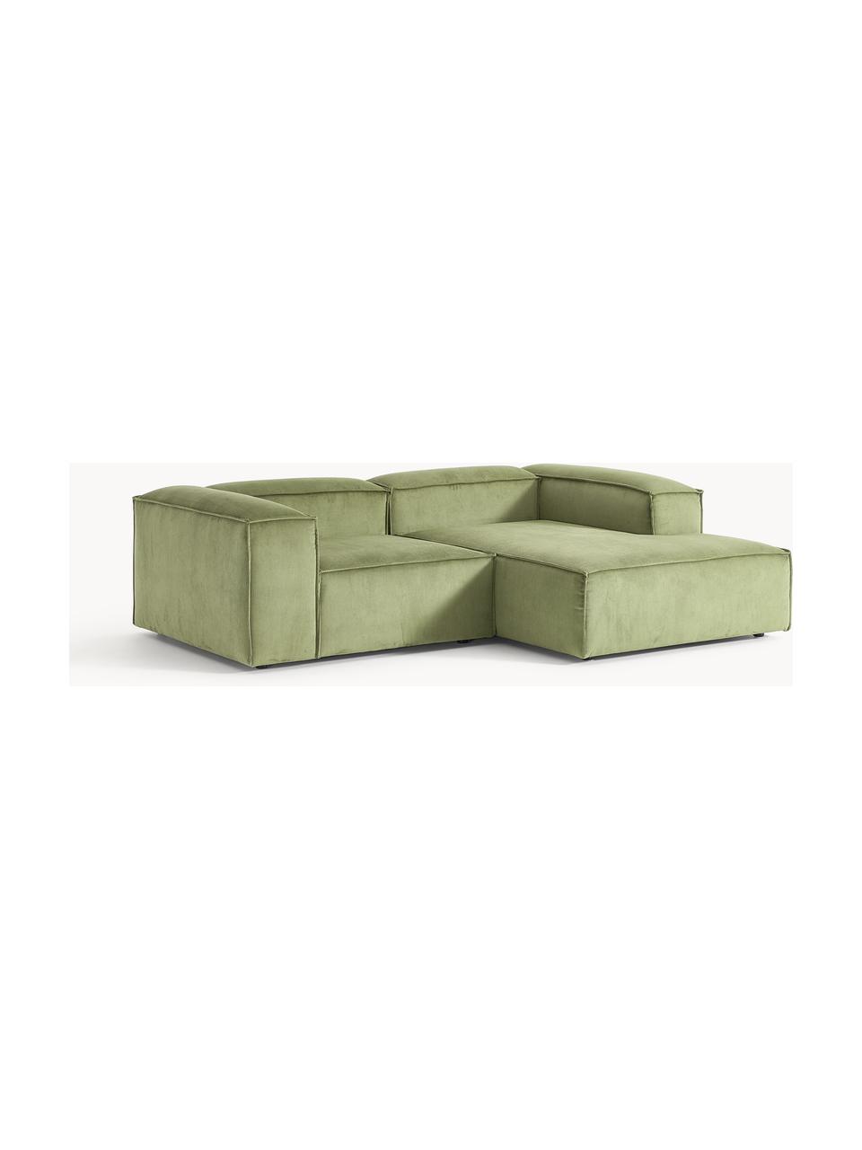 Modulares Ecksofa Lennon aus Cord, Bezug: Cord (92 % Polyester, 8 %, Gestell: Massives Kiefernholz, Spe, Cord Olivgrün, B 238 x T 180 cm, Eckteil rechts