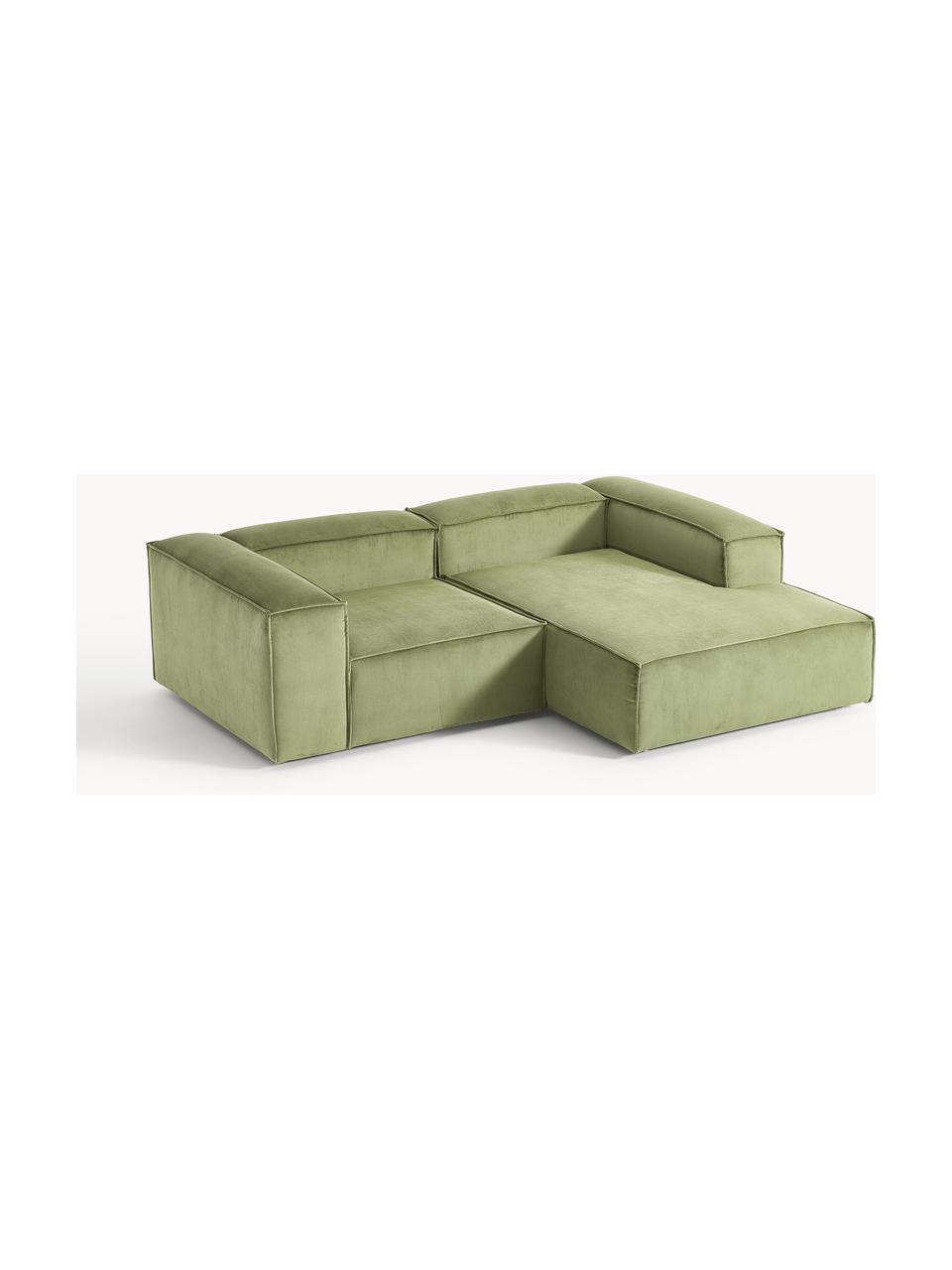 Modulares Ecksofa Lennon aus Cord, Bezug: Cord (92 % Polyester, 8 %, Gestell: Massives Kiefernholz, Spe, Füße: Kunststoff Dieses Produkt, Cord Olivgrün, B 238 x T 180 cm, Eckteil rechts