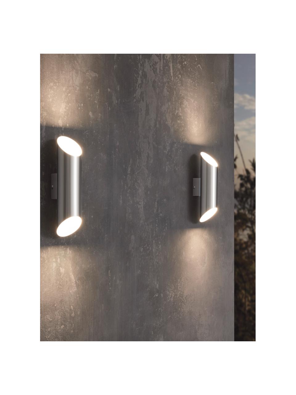 Outdoor wandlamp Agolada in zilverkleur, Lampenkap: edelstaal, gepoedercoat, Buitenzijde: edelstaal binnenzijde: wit, B 8 x H 36 cm