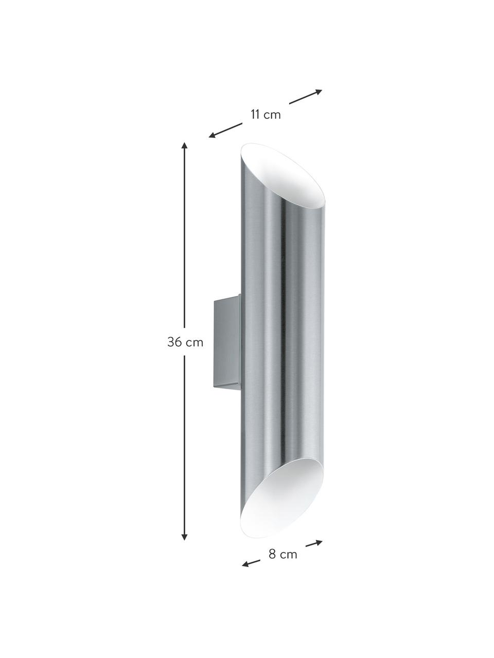 Outdoor wandlamp Agolada in zilverkleur, Lampenkap: edelstaal, gepoedercoat, Buitenzijde: edelstaal binnenzijde: wit, B 8 x H 36 cm