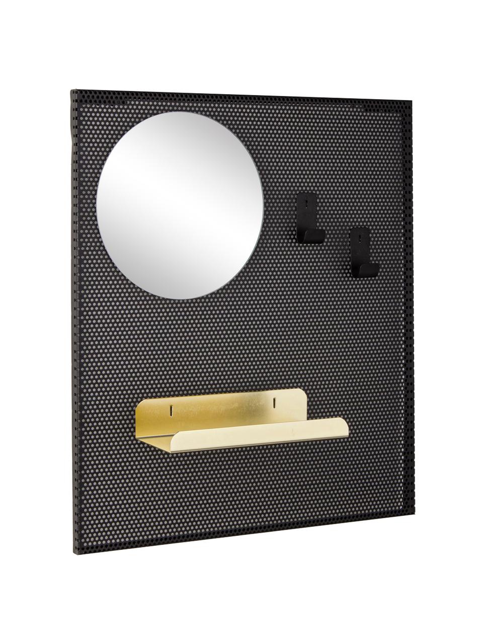 Kleine Wandgarderobe Metric mit Schlüsselablage, Spiegelfläche: Spiegelglas, Schwarz, 40 x 46 cm