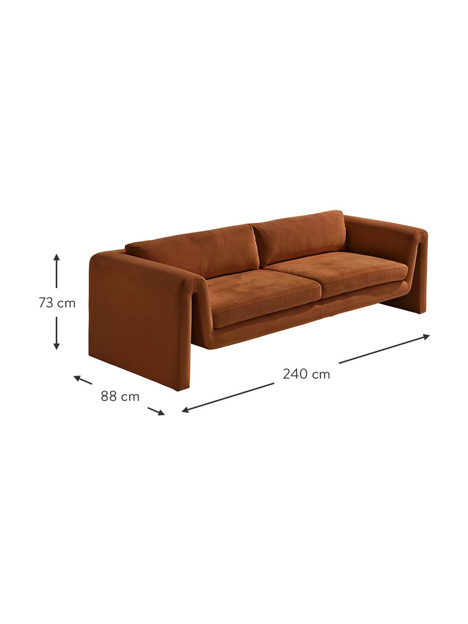 Sofá de terciopelo Mika (3 plazas), Tapizado: 100 % poliéster, Estructura: madera de pino con certif, Terciopelo marrón, An 240 x F 88 cm