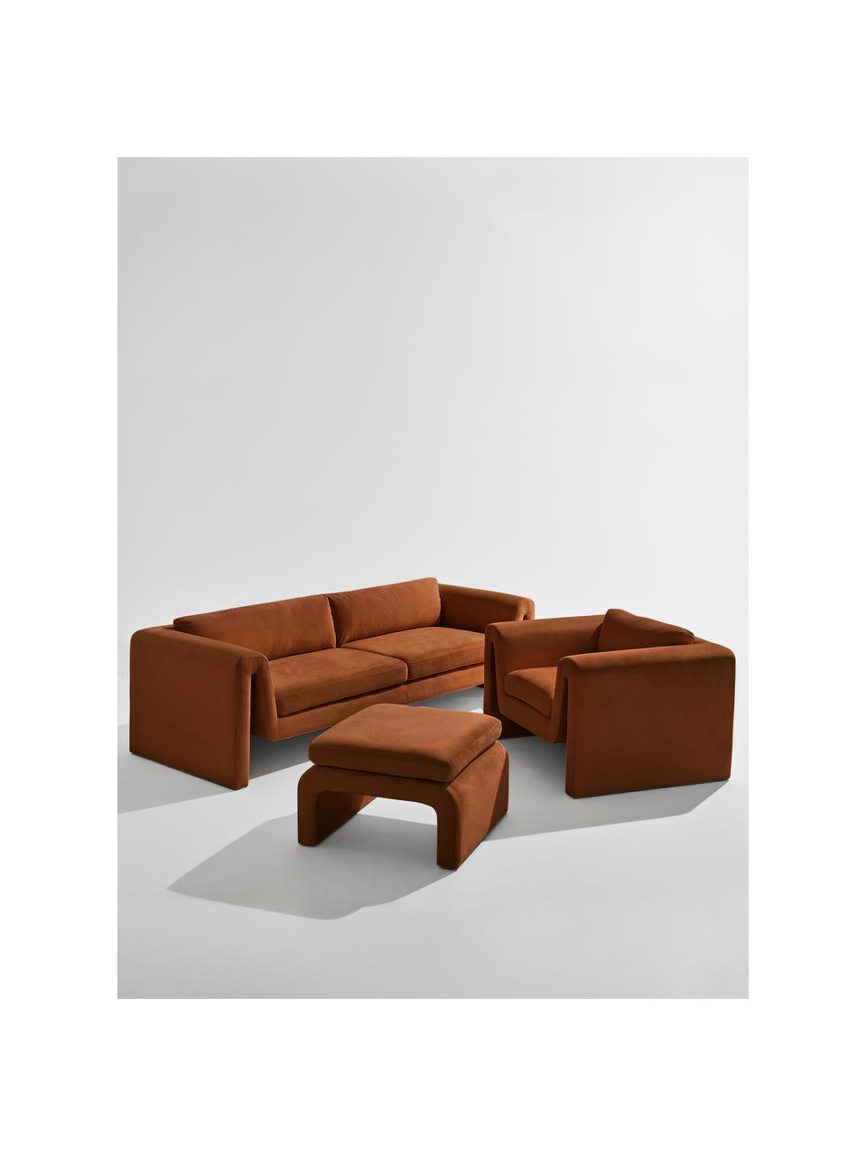 Fluwelen bank Mika (3-zits) in bruin, Bekleding: 100 % polyester, Frame: grenenhout, FSC-gecertifi, Fluweel bruin, B 240 x D 88 cm