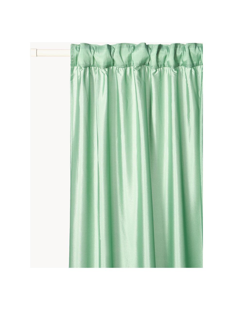 Rideaux opaques avec ruflette multiple Meaux, 2 pièces, 100 % polyester, Vert menthe, larg. 140 x long. 250 cm