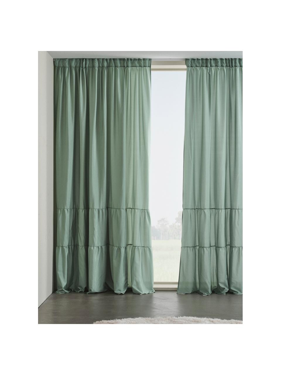 Ondoorzichtige gordijnen Meaux met multifunctionele tape, 2 stuks, 100% polyester, Mintgroen, B 140 x L 250 cm