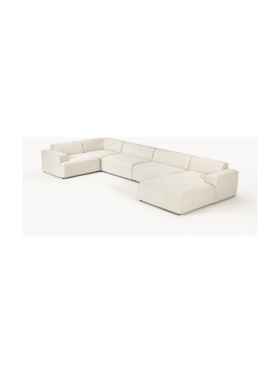 Salon lounge XL Melva, Tissu blanc cassé, larg. 458 x prof. 220 cm, dossier à droite