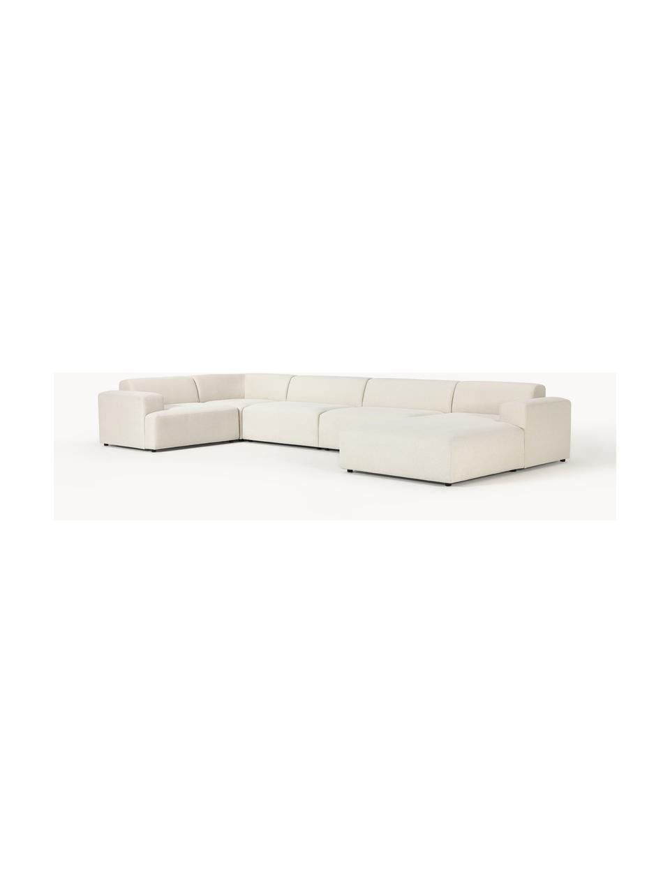Salon lounge XL Melva, Tissu blanc cassé, larg. 458 x prof. 220 cm, dossier à droite