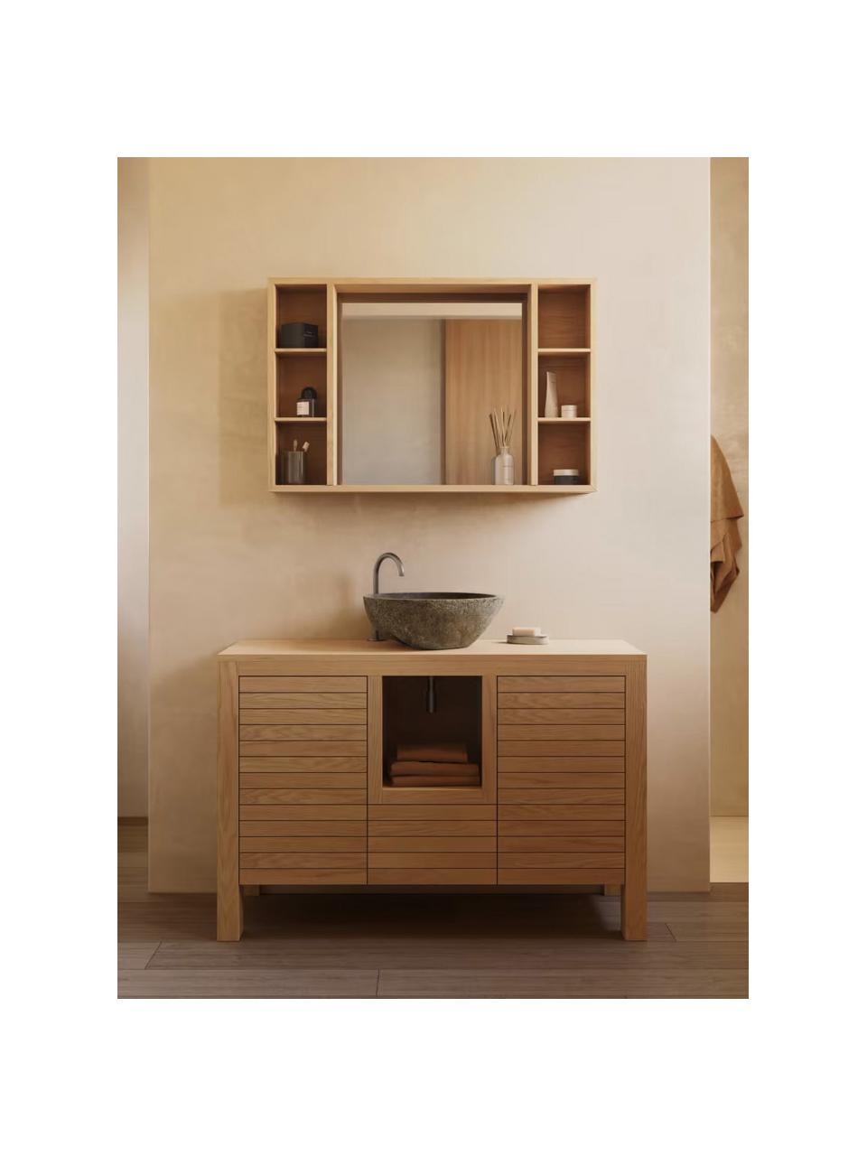 Armoire de salle de bain en teck Neria, Bois de teck, Bois de teck, larg. 120 x prof. 80 cm