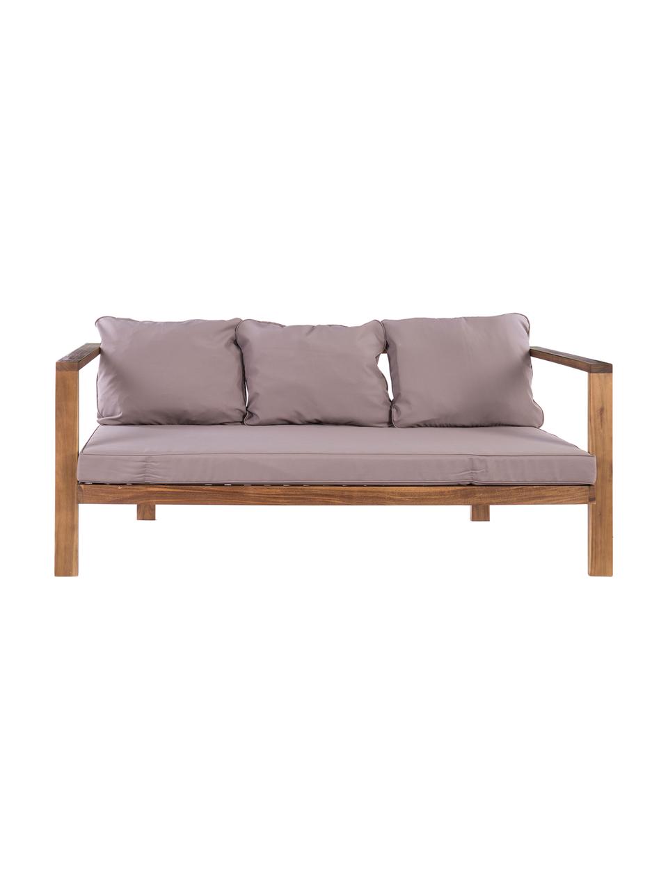 Divano 3 posti da esterno Christy, Struttura: legno di acacia solido, Rivestimento: poliestere resistente ai , Legno di acacia, grigio, Larg. 174 x Prof. 75 cm