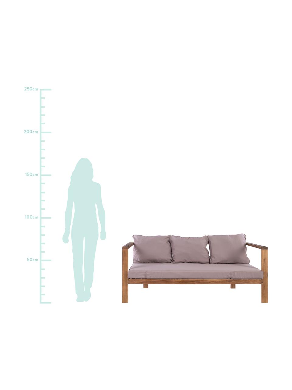 Zewnętrzna sofa Christy (3-osobowa), Stelaż: lite drewno akacjowe, Tapicerka: poliester, odporny na pro, Drewno akacjowe, szary, S 174 x G 75 cm