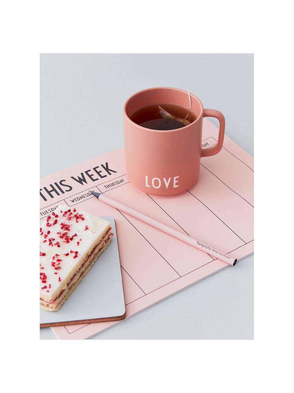 Design koffiemok Favourite LOVE, terracottakleurig, met opschrift, Fine Bone China (porselein), Terracottakleurig, wit, Ø 10 x H 9 cm