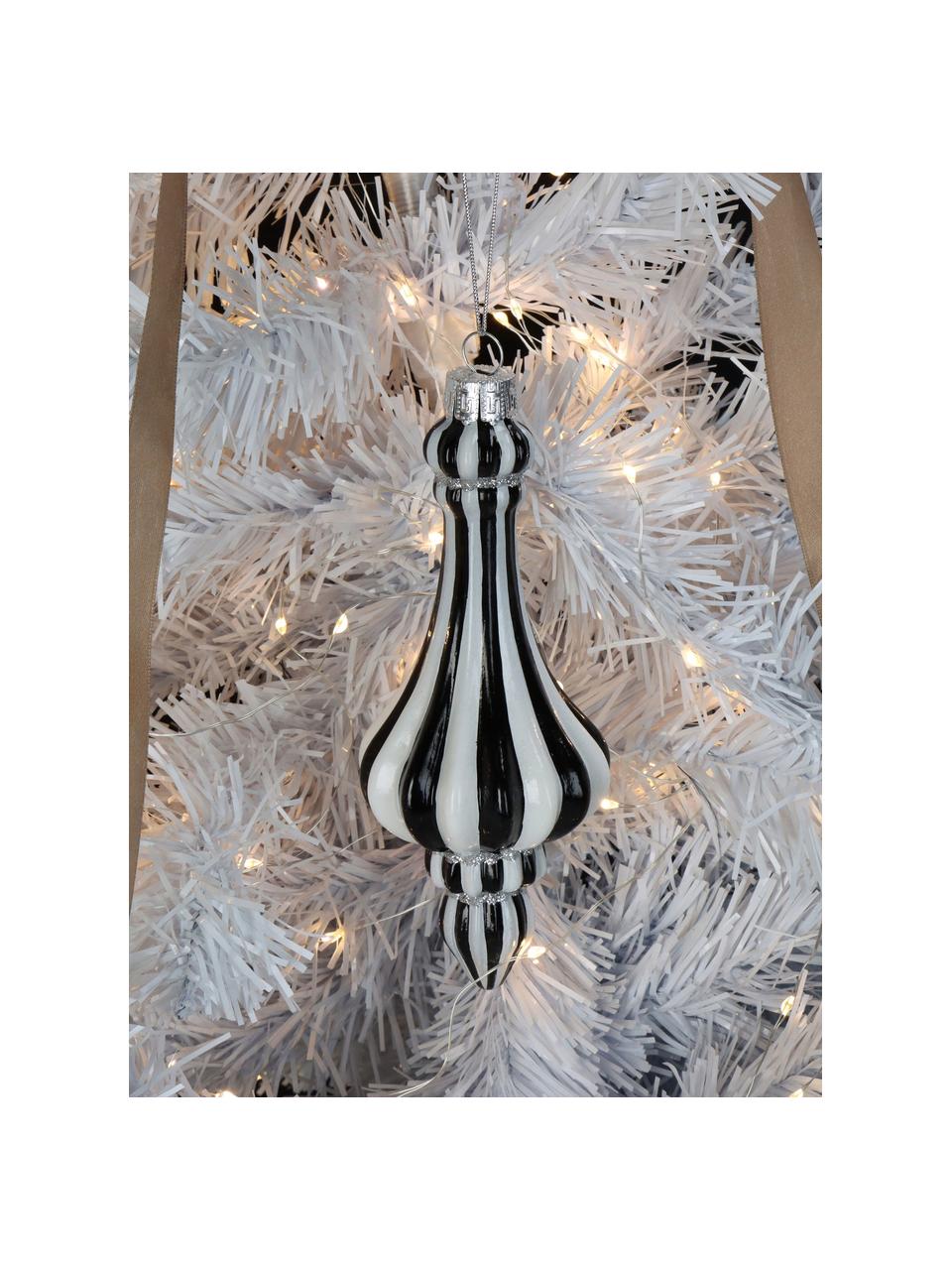 Kerstboomhanger Stripe  in organische vorm, Glas, Zwart, wit, Ø 7 x H 15 cm