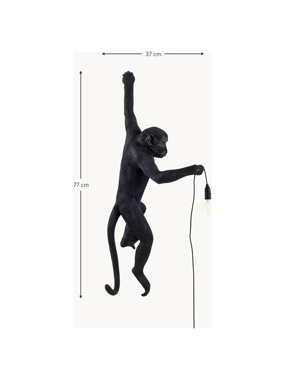 Applique murale d'extérieur LED design avec prise secteur Monkey, Noir, larg. 37 x haut. 77 cm