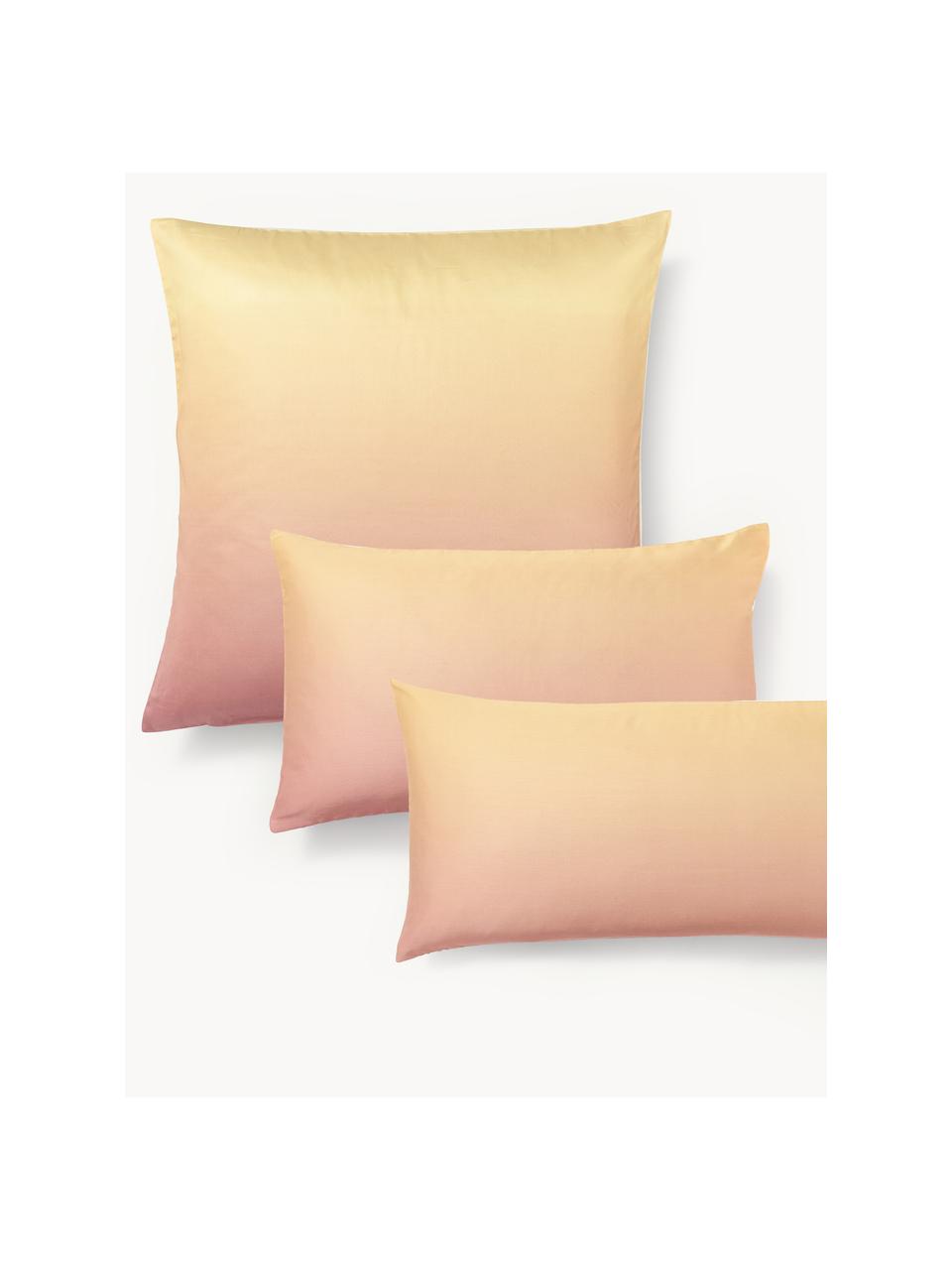 Poszewka na poduszkę z satyny bawełnianej Jania, Odcienie różowego, odcienie żółtego, S 40 x D 80 cm