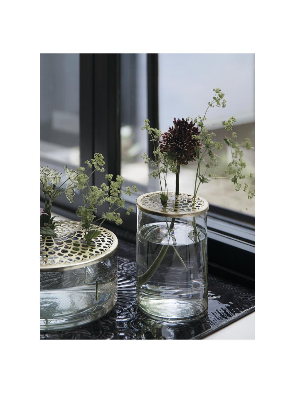 Vase Kassandra mit Messingdeckel, Vase: Glas, Deckel: Edelstahl, vermessingt, Vase: Transparent Deckel: Messing, Ø 10 x H 16 cm