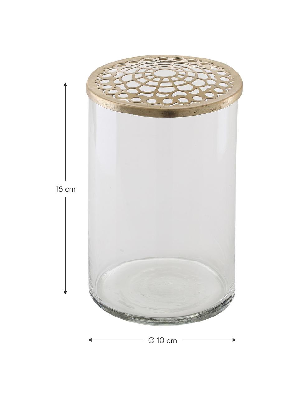 Vaso per fiori con coperchio in ottone Kassandra, Vaso: vetro, Coperchio: acciaio inossidabile otto, Vaso: trasparente Coperchio: ottone, Ø 10 x Alt. 16 cm