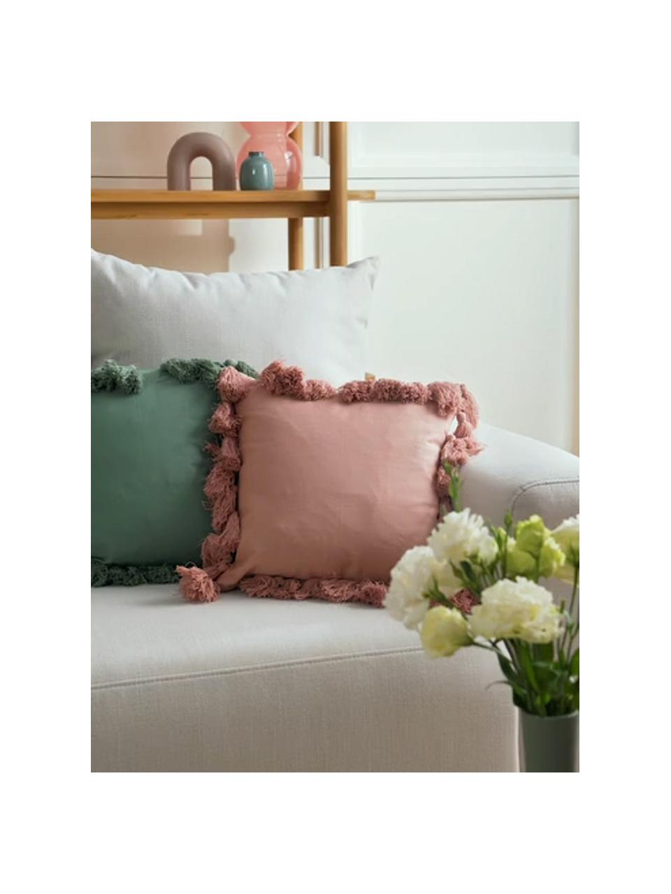 Poszewka na poduszkę z chwostami Shylo, 100% bawełna, Brudny różowy, S 40 x D 40 cm