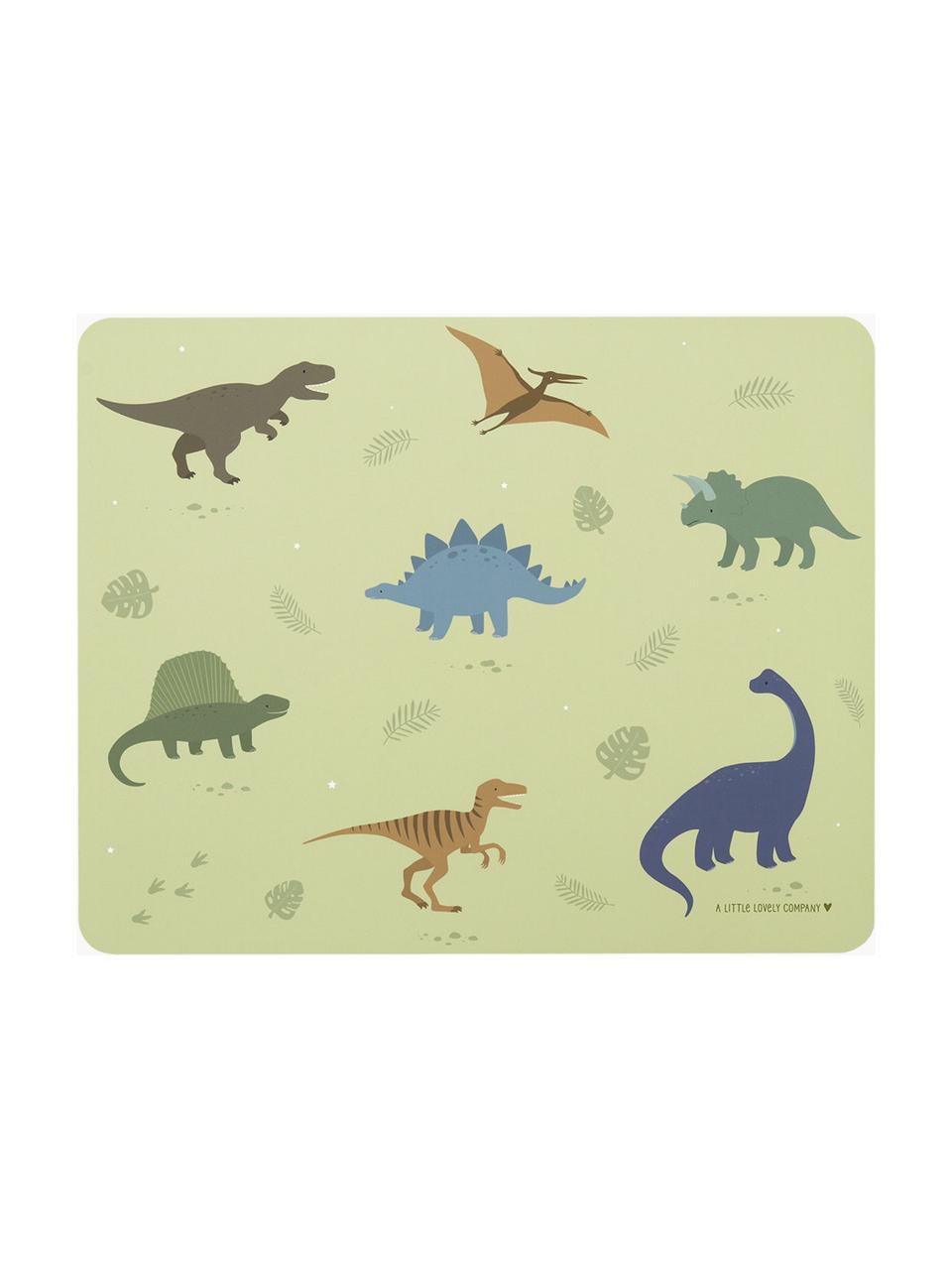 Kinder-Tischset Dinosaurs, Kautschuk, BPA- und Phtalatfrei, Lebensmittelecht, LFGB geprüft, Hellgrün, Mehrfarbig, B 43 x L 34 cm