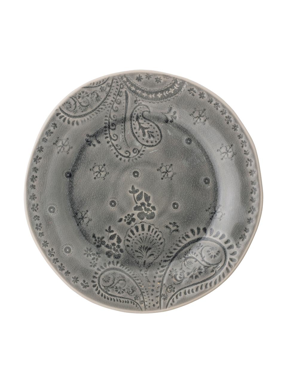 Ručne vyrobený plytký tanier s popraskanou glazúrou Rani, Sivá