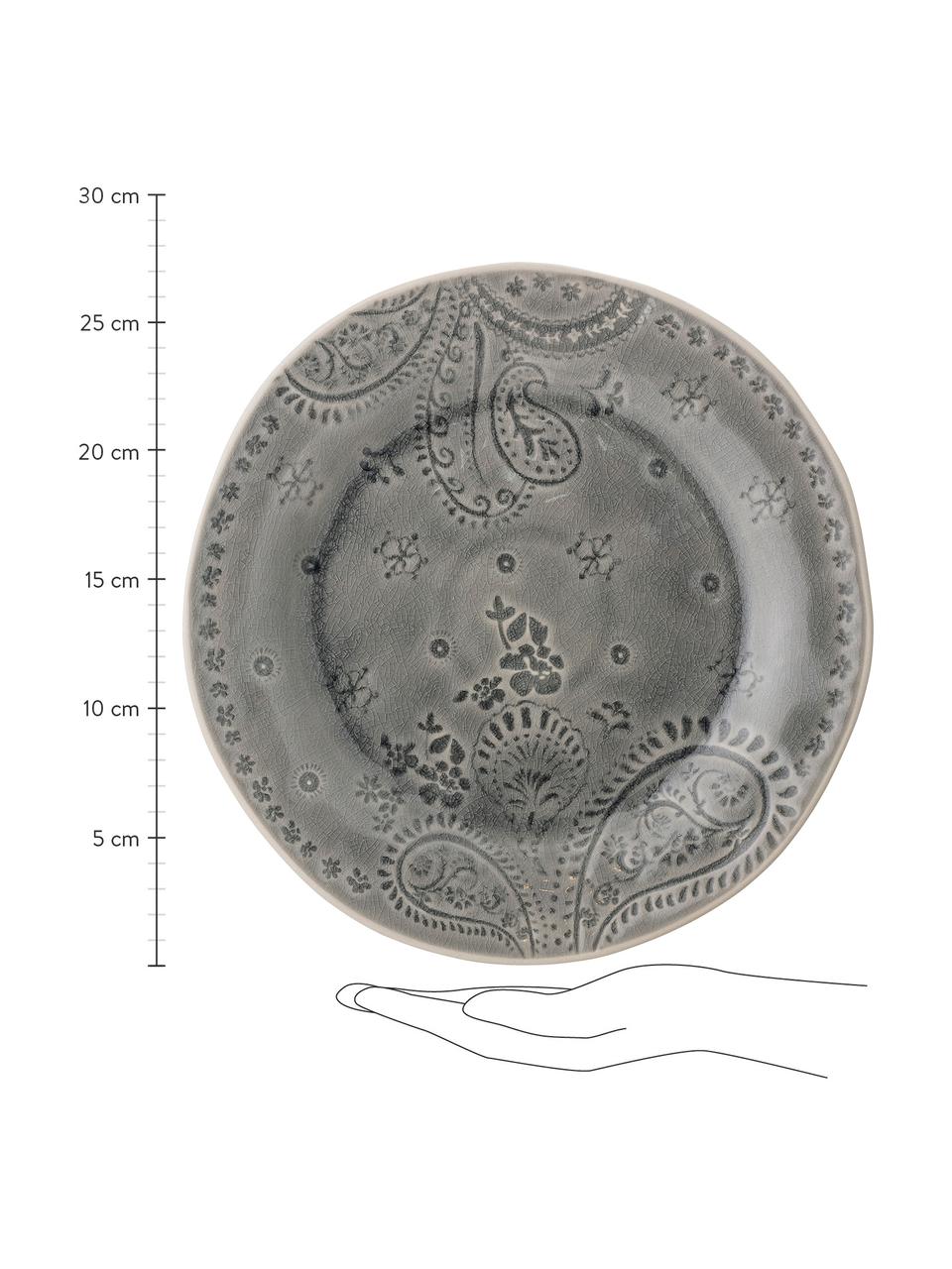 Ručne vyrobený plytký tanier s popraskanou glazúrou Rani, Sivá