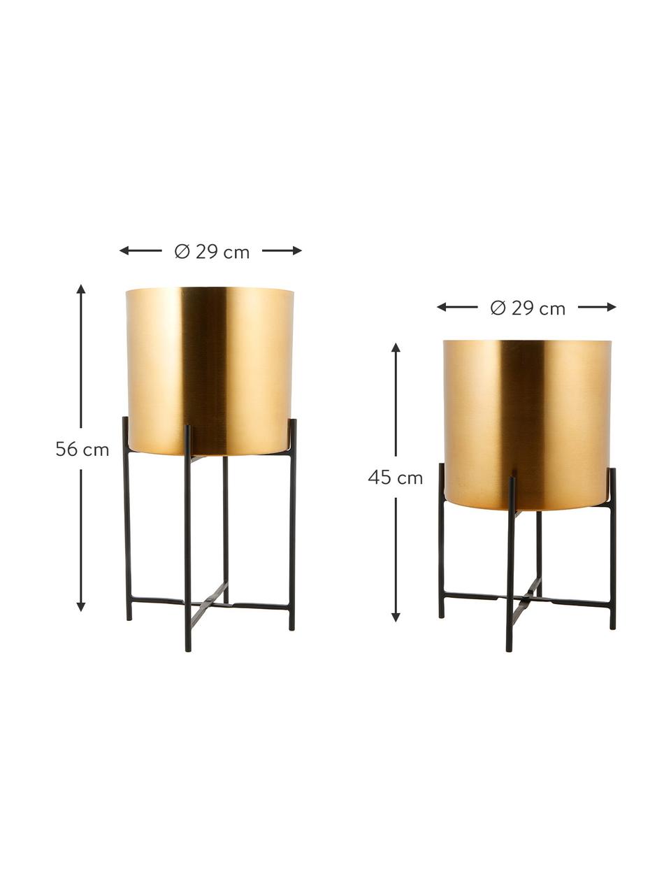 Set de maceteros de metal Mina, 2 uds., Metal con pintura en polvo, Dorado, negro, Set de diferentes tamaños