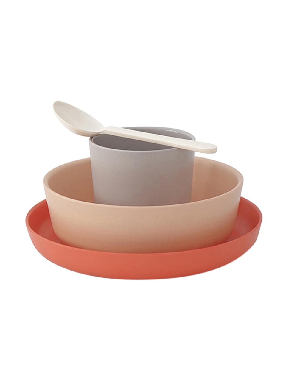 Ensemble de petit-déjeuner enfant Aki, 4 élém., Rouge terracotta, couleur saumon, gris, blanc crème