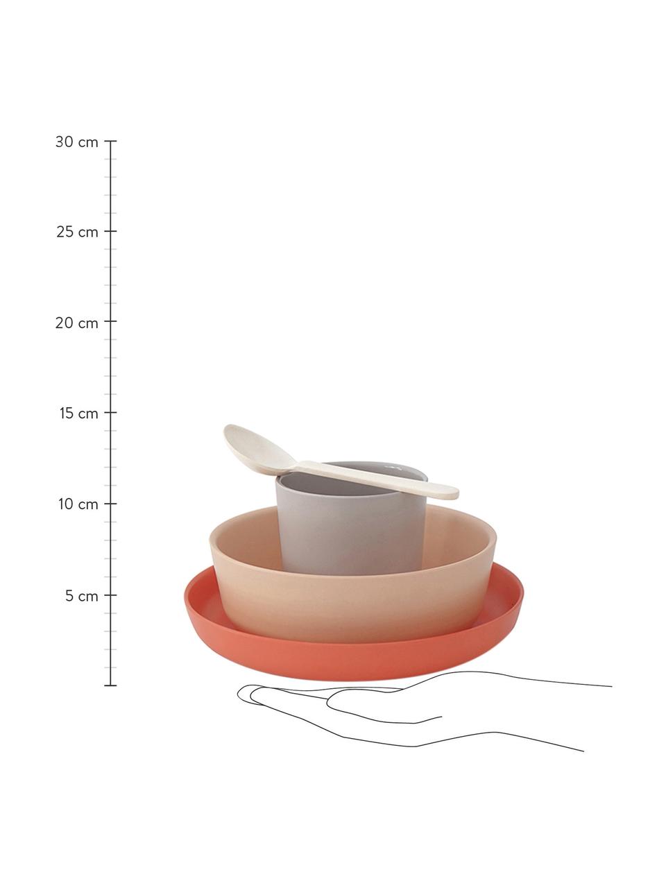 Ensemble de petit-déjeuner enfant Aki, 4 élém., Rouge terracotta, couleur saumon, gris, blanc crème