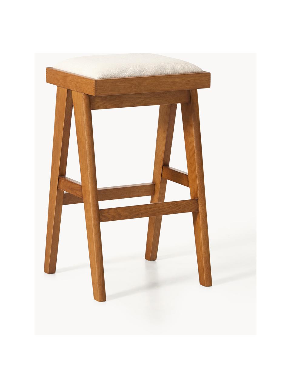 Tabouret de bar rembourré Sissi, Tissu blanc crème, chêne foncé, larg. 46 x haut. 75 cm