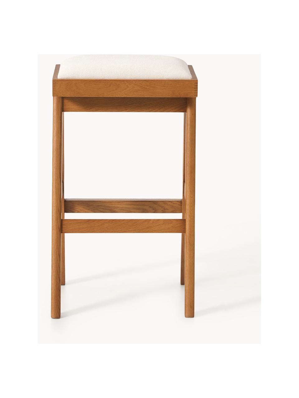 Tabouret de bar rembourré Sissi, Tissu blanc crème, chêne foncé, larg. 46 x haut. 75 cm