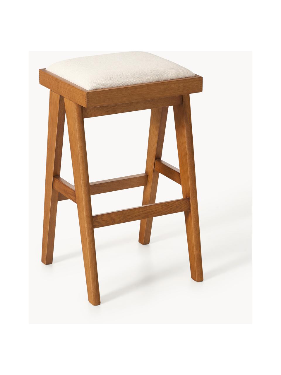 Tabouret de bar rembourré Sissi, Tissu blanc crème, chêne foncé, larg. 46 x haut. 75 cm