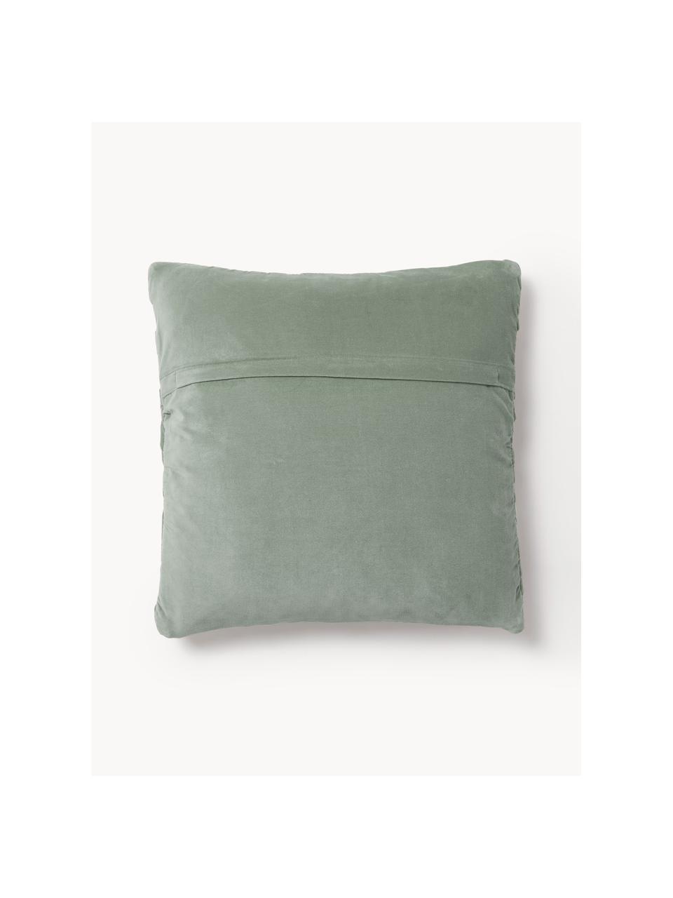 Housse de coussin en velours texturé Sina, Velours (100 % coton), Vert sauge, larg. 45 x long. 45 cm