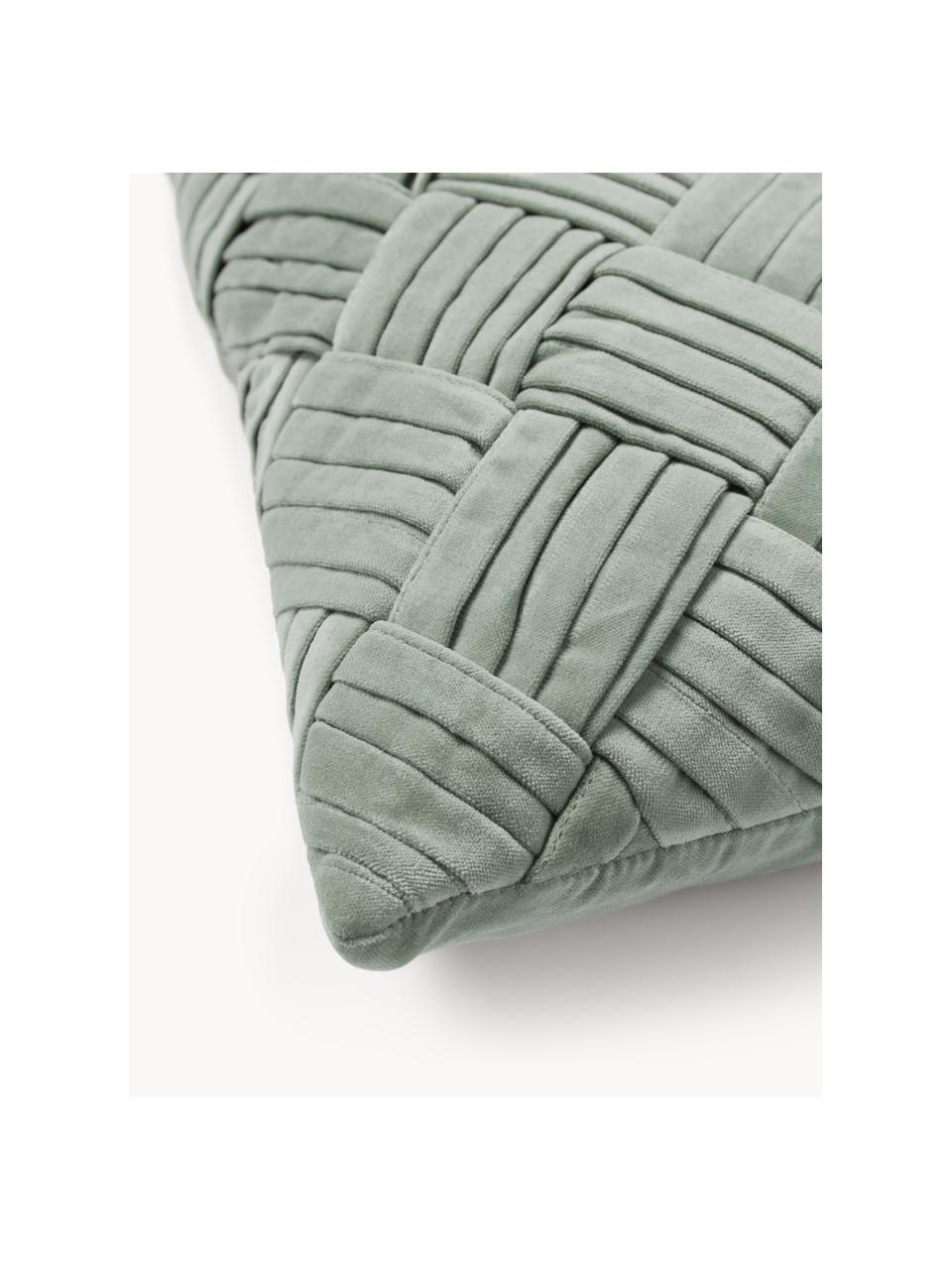 Housse de coussin en velours texturé Sina, Velours (100 % coton), Vert sauge, larg. 45 x long. 45 cm