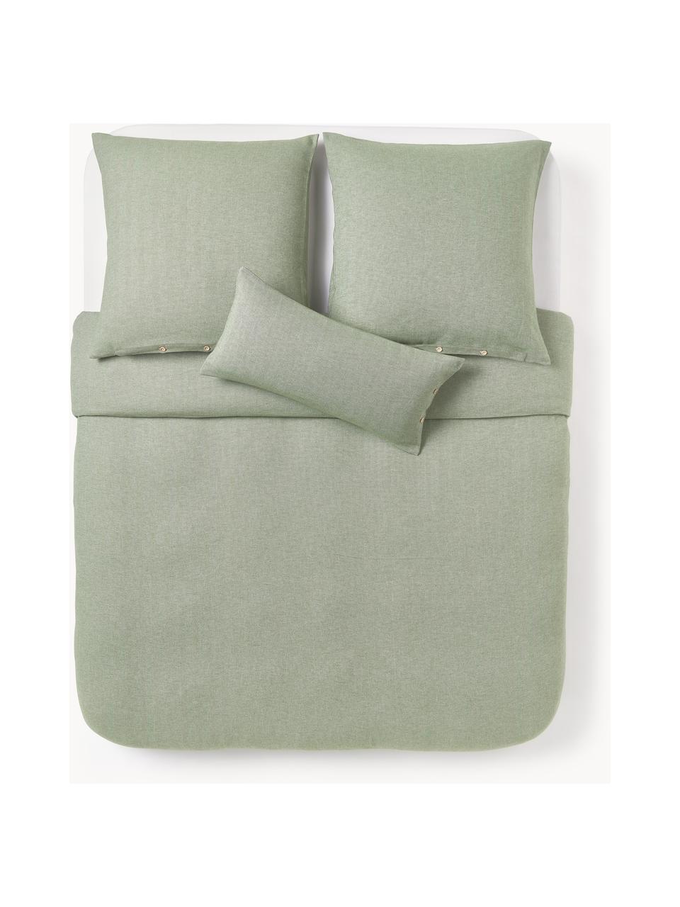 Flanell-Bettdeckenbezug Wanda mit Fischgrätenmuster, Webart: Flanell Fadendichte 89 TC, Salbeigrün, B 200 x L 200 cm